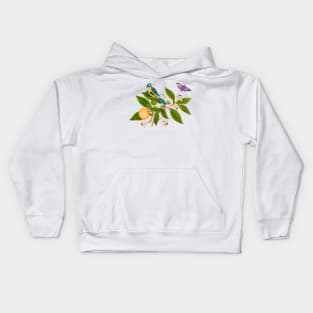 Bird, Butterfly, and Orange Bloom - Nature Illustration Kids Hoodie